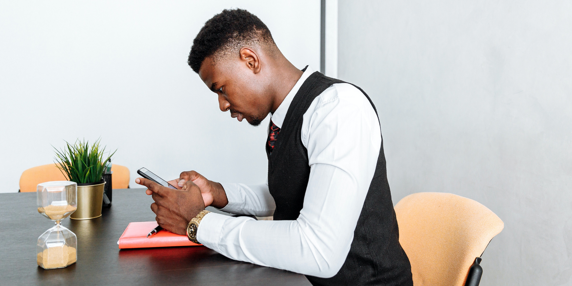 lawyer sitting phone